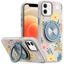 iPhone 12 6.1 & iPhone 12 Pro Metal Diamond CD Pattern Design Matte Finished Hybrid with Rotational Ring [Car Mount Friendly] Case - Floral E