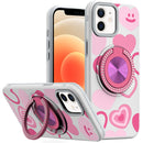 iPhone 12 6.1 & iPhone 12 Pro Metal Diamond CD Pattern Design Matte Finished Hybrid with Rotational Ring [Car Mount Friendly] Case - Hearts