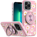 iPhone 13 Pro Max Metal Diamond CD Pattern Design Matte Finished Hybrid with Rotational Ring [Car Mount Friendly] Case - Floral A