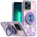iPhone 13 Pro Max Metal Diamond CD Pattern Design Matte Finished Hybrid with Rotational Ring [Car Mount Friendly] Case - Floral B