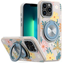 iPhone 13 Pro Max Metal Diamond CD Pattern Design Matte Finished Hybrid with Rotational Ring [Car Mount Friendly] Case - Floral E