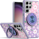 Samsung S23 Ultra Metal Diamond CD Pattern Design Matte Finished Hybrid with Rotational Ring [Car Mount Friendly] Case - Floral B