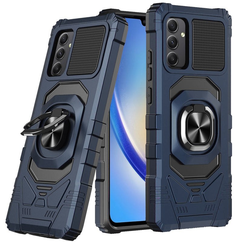 Samsung A15 5G Robotic Hybrid with Magnetic Ring Stand Case Cover - Dark Blue | FR Wireless Samsung A15 5G Robotic Hybrid with Magnetic Ring Stand Case Cover - Dark Blue | FR Wireless