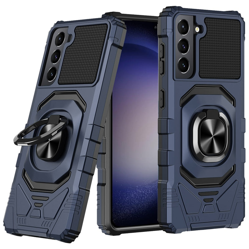 Samsung s23 FE 5G Robotic Hybrid with Magnetic Ring Stand Case Cover - Dark Blue