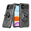 For Apple iPhone 11 (XI6.1) Robotic Hybrid with Magnetic Ring Stand Case Cover - Black