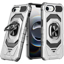 iPhone 16E (E edition) / SE4 (2025) Robotic Hybrid with Magnetic Ring Stand Case Cover - Silver