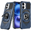 For iPhone 17 Robotic Hybrid with Magnetic Ring Stand Case Cover - Dark Blue