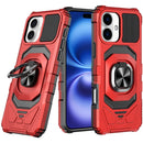 For iPhone 17 Robotic Hybrid with Magnetic Ring Stand Case Cover - Red
