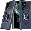 For Samsung S23 Ultra Robotic Hybrid with Magnetic Ring Stand Case Cover - Dark Blue