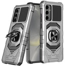 Samsung Galaxy s24 Ultra Robotic Hybrid with Magnetic Ring Stand Case Cover - Silver