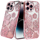 iPhone 14 PRO MAX 6.7" Shimmer Glitter Floral Design Thick TPU Case Cover - Rose Gold