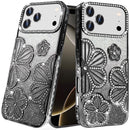 iPhone 17 Pro Max Pro Max Shimmer Glitter Floral Design Thick TPU Case Cover - Black