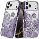 iPhone 17 Pro Max Pro Max Shimmer Glitter Floral Design Thick TPU Case Cover - Purple