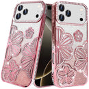 iPhone 17 Pro Max Pro Max Shimmer Glitter Floral Design Thick TPU Case Cover - Rose Gold