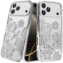 iPhone 17 Pro Max Pro Max Shimmer Glitter Floral Design Thick TPU Case Cover - Silver