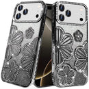 For iPhone 17 Pro Pro Shimmer Glitter Floral Design Thick TPU Case Cover - Black