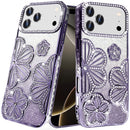 iPhone 17 Pro Pro Shimmer Glitter Floral Design Thick TPU Case Cover - Purple