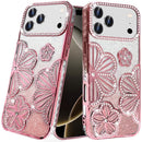 For iPhone 17 Pro Pro Shimmer Glitter Floral Design Thick TPU Case Cover - Rose Gold