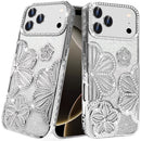 iPhone 17 Pro Pro Shimmer Glitter Floral Design Thick TPU Case Cover - Silver