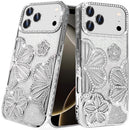 For iPhone 17 Pro Pro Shimmer Glitter Floral Design Thick TPU Case Cover - Silver