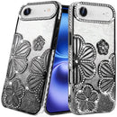 iPhone 17 Air Air Shimmer Glitter Floral Design Thick TPU Case Cover - Black