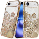iPhone 17 Air Air Shimmer Glitter Floral Design Thick TPU Case Cover - Gold