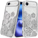 iPhone 17 Air Air Shimmer Glitter Floral Design Thick TPU Case Cover - Silver
