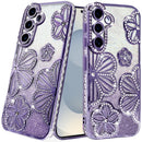 Samsung s26 Plus Shimmer Glitter Floral Design Thick TPU Case Cover - Purple