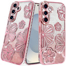 Samsung s26 Plus Shimmer Glitter Floral Design Thick TPU Case Cover - Rose Gold