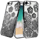 For iPhone 17E / 16E / SE4 Shimmer Glitter Floral Design Thick TPU Case Cover - Black