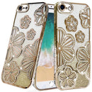 For iPhone 17E / 16E / SE4 Shimmer Glitter Floral Design Thick TPU Case Cover - Gold