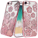 For iPhone 17E / 16E / SE4 Shimmer Glitter Floral Design Thick TPU Case Cover - Rose Gold
