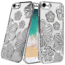 iPhone 16E / SE4 Shimmer Glitter Floral Design Thick TPU Case Cover - Silver