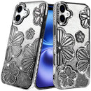 iPhone 17 Shimmer Glitter Floral Design Thick TPU Case Cover - Black