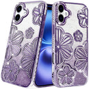 iPhone 17 Shimmer Glitter Floral Design Thick TPU Case Cover - Purple