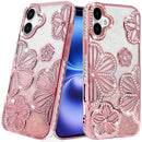 iPhone 17 Shimmer Glitter Floral Design Thick TPU Case Cover - Rose Gold