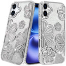 iPhone 17 Shimmer Glitter Floral Design Thick TPU Case Cover - Silver