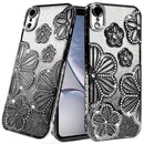 iPhone XR Shimmer Glitter Floral Design Thick TPU Case Cover - Black