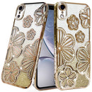 iPhone XR Shimmer Glitter Floral Design Thick TPU Case Cover - Gold