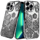 iPhone 13 Pro Max Shimmer Glitter Floral Design Thick TPU Case Cover - Black