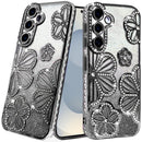 Samsung s26 Shimmer Glitter Floral Design Thick TPU Case Cover - Black