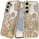 Samsung s26 Shimmer Glitter Floral Design Thick TPU Case Cover - Gold