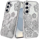 Samsung s26 Plus Shimmer Glitter Floral Design Thick TPU Case Cover - Silver