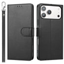 For Samsung Galaxy s26 FE Classic Leather Wallet Folio Case with wrist strap - Black