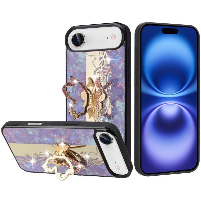 iPhone 17 Air SPLENDID Diamond Glitter Ornaments Engraving Case Cover - Enchanted Butterfly Purple