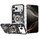 iPhone 17 Pro Splendid Glitter with Diamonds All Around Edges Ring Stand Case Cover - Black