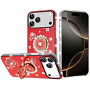 iPhone 17 Pro Splendid Glitter with Diamonds All Around Edges Ring Stand Case Cover - Red