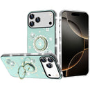 iPhone 17 Pro Splendid Glitter with Diamonds All Around Edges Ring Stand Case Cover - Teal