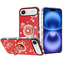 iPhone 17 Air Splendid Glitter with Diamonds All Around Edges Ring Stand Case Cover - Red