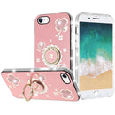 iPhone 16E / SE4 Splendid Glitter with Diamonds All Around Edges Ring Stand Case Cover - Pink